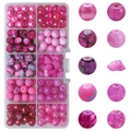 Pink gradient DIY jewelry bead kit in 10-compartment box with various textures - Rose Red Series approx 200pcs