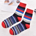 Classic crew socks for men featuring red black and blue stripes with cotton texture - 38-45 / Red Multicolor