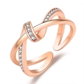 Crossed open ring in rose gold finish with shimmering zircon accents for women - Intertwined Pave / Rose Gold-J350