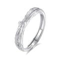 Anello per coppia in argento S925 con trama a ramo unica e finitura argento - Aperto Regolabile / Stile da Uomo (Trama del Ramo)