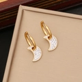 Golden moon earrings with white enamel and sparkling zircons on a jewelry box - Moon Style (4#Moon)
