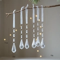 Set of 6 crystal teardrop Christmas ornaments with elegant silk ribbons for tree decor - Transparent Style C 6 Pcs