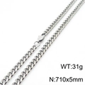 Sleek silver stainless steel Cuban link necklace, 710x5mm size and 31g weight - 5*710mm(KN233044-ZZ)