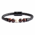Men's braided black leather bracelet with red tiger eye beads and white turquoise - Red Tiger Eye & 1 Synthetic White Howlite