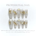 Handmade silver press-on nails with champagne gold glitter, square rhinestones and pearls - Extra Small (XS) / 1171 - The Golden Age
