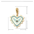 Vista dettagliata del pendente cuore malocchio smaltato con misure 30x20mm - Cuore Malocchio in Smalto Blu Bianco Nero (YF116-2)