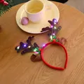 Serre-tête de renne de Noël avec lumières LED colorées et détails en tissu écossais rouge - Serre-tête Cornes de Renne Lumineux LED