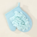 Light blue dual-layer exfoliating bath mitt with nylon mesh pouf and hanging loop - 6051-4 Bath Flower Flat Glove (Light Blue)