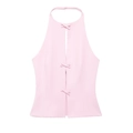 Rosa Halterneck-Top mit Frontschlitz-Design und feinen Schleifen-Applikationen - Rosa