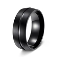 8mm matte black stainless steel ring with center groove and brushed metal finish - US 13 / Black