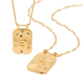 Collier vintage en acier inoxydable avec pendentif serpent et incrustation de zircon - Rectangle de Relief de Serpent Doré / Zircone Colorée