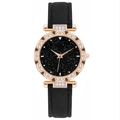Detailed macro of rose gold floral bezel with rhinestones and starry black dial - Wave Edge Starry Sky Watch / Black