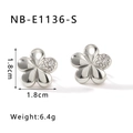 Detail view of five-petal flower stud earrings with crystals and size markings - Silver Transparent Zirconia (NB-E1136-S)