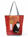 Artistic cat oil painting tote bag featuring grey satin handles and canvas texture detail - Oil Painting Floral Cat Print (hl3544) / Light Gray