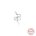 Minimalist S925 sterling silver snake cuff earring with detailed texture on white backdrop - Right Ear / White Gold