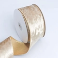 Champagne gold velvet Christmas ribbon with metallic wired edges on a spool - 5cm Wide / Champagne