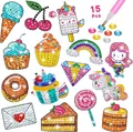 15 Pcs DIY diamond painting stickers for kids with unicorn and mermaid cartoon designs - 15Pcs Set