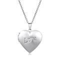 Silver 316L stainless steel heart locket necklace with Love engraving and O-chain - With Necklace / Silver