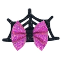 Detail of Halloween hair clip with black spider web motif and glitter pink bow accent - 6# Black Spider Web Pink Glitter Bow