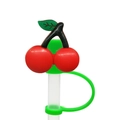 Cute red cherry shaped silicone straw cover with green leaf detail and dust cap - Red Black Cherry-1750-27