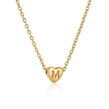 Golden stainless steel heart pendant necklace with engraved letter M on a white background - Heart Initial M Style (M)