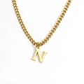 18K gold plated stainless steel necklace with capital letter N pendant and Cuban link chain - Letter N / Gold