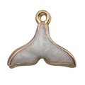 Whale tail jewelry pendant in gold metal frame with white enamel inlay for DIY necklaces - White Mermaid Tail