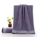 Absorbent purple cotton towels featuring elegant leaf jacquard borders in a set of two - Leaf Style Grey / 34*74cm