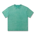Oversized washed green cotton T-shirt featuring vintage acid wash texture and drop shoulder - Grass Green