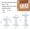 Three iridescent Roman column glass candle holders in different sizes for home decor - Set of 3 / Multicolor