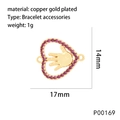 Vergoldeter Palmenanhänger mit lila Steinen und Maßen 17mm mal 14mm für Armband - Palmenherz-Stil (P00169)