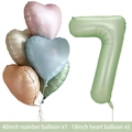 Detailed set of 40-inch green number 7 and 18-inch colorful heart-shaped foil balloons - Olive Number 7 / Number And Heart Balloon Combination