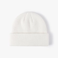 Classic thick white knit beanie with wide cuff and ribbed texture for men and women - White Apricot (22B325)