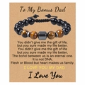 Adjustable 10mm tiger eye and black stone bead bracelet on 'Bonus Dad' gift card - To My Bonus Dad