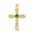 Golden cross pendant with green square gemstone and micro-pave crystals - Pendant 48 (Gold Green Emerald Edge Cross)