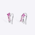 Elegant 925 silver earrings with rectangle cut pink zircon stones on white background - Pink Stud Earrings