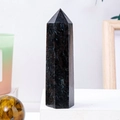 Polished black hexagonal crystal column with blue flashes for desktop decoration - Fireworks Stone / Single Point 6-7cm