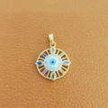 Golden Evil Eye pendant with colorful gemstones and clear zircon micro-inlay accents - 25-Gold Openwork Multi-stone Eye