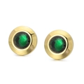 Elegant French vintage gold stainless steel earrings with multifaceted green crystal gemstone - Gold Base Green Style (KE104116-Z)