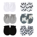 Detail of assorted newborn cotton anti-scratch mittens in solid colors and patterns - One Size / Black/White/Grey Classic Series (6 Pairs Set)