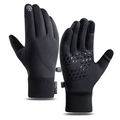 Black thermal cycling gloves with anti-slip silicone grip and touch screen fingertips - M / Black