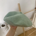Classic sage green wool beret hat with soft texture in retro British painter style - M(56-58cm) / Bean Green