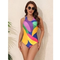 Maillot de bain une pièce avec blocs de couleurs géométriques et décolleté licou - S / Motif Multicolore 1