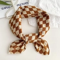 Diamond pattern cotton linen hair band in dark coffee and cream white checkerboard style - Camel Argyle
