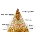 Tiger Eye and Rose Quartz Orgone Pyramid with golden flakes and copper spiral - No.14-Tiger Eye Column + Rose/Citrine (Prosperity)