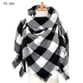 Classic black and white checkered scarf with thick knit texture and fringe edge - 140x140cm / 35# Black White