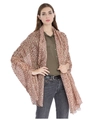Detail shot of lightweight leopard print scarf with red and brown spots on beige fabric - Small Leopard Pink