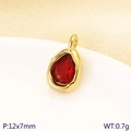 Golden stainless steel teardrop pendant with red birthstone jewel for DIY jewelry - Red Style (KLJ10217-ZLA)