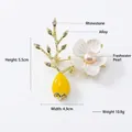 Floral alloy brooch with pink freshwater pearl, yellow teardrop pendant and rhinestones - Flower Branch with Artificial Pearl and Yellow Pendant (YNCP06020)