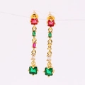 Boucles d'oreilles pendantes dorées avec pierres rouges vertes et glands élégants - Coloré